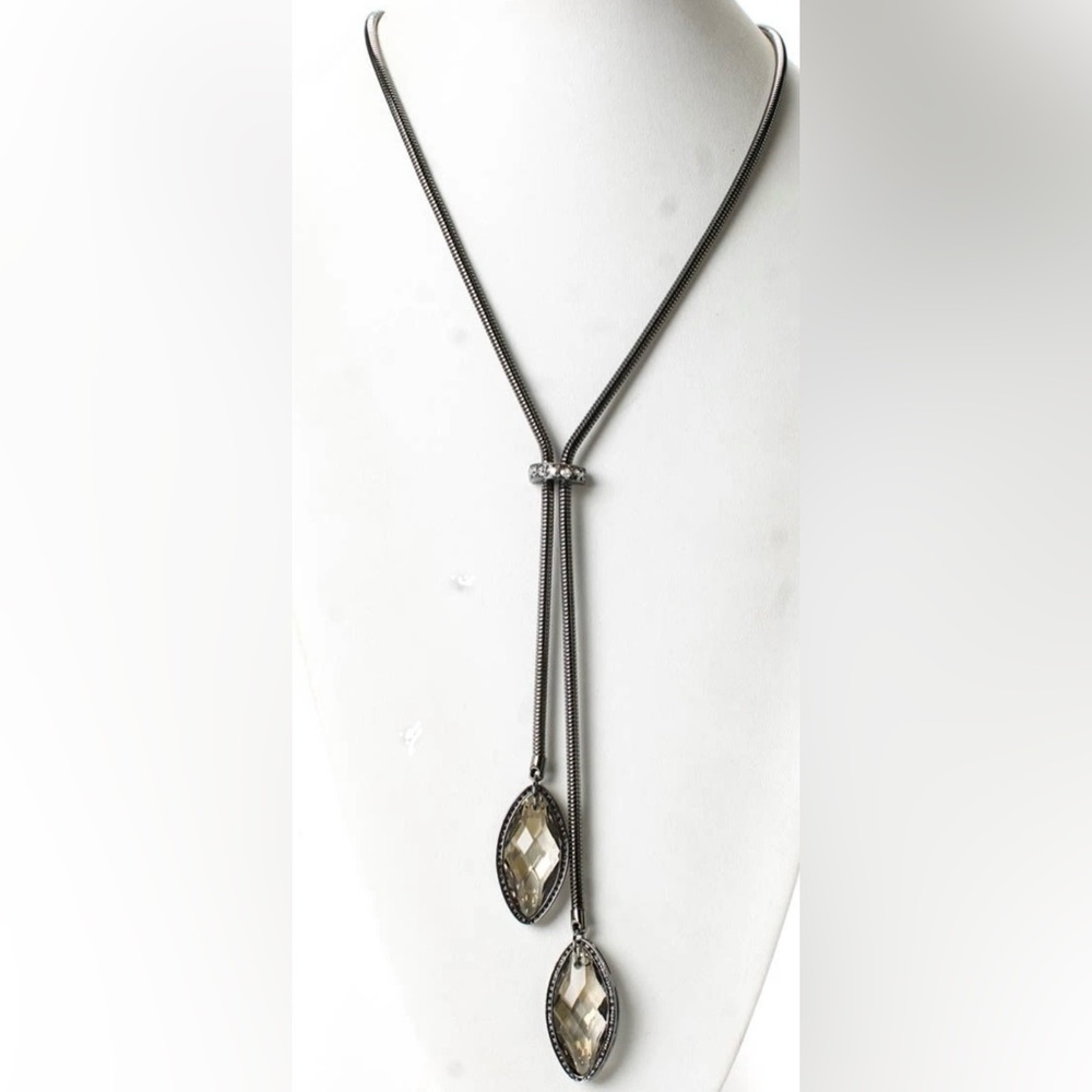 ✨St John Crystal Lariat Snake Chain Necklace 31" Gunmetal Tone✨